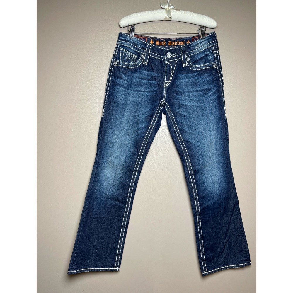 Rock Revival Eva Relaxed Bootcut Jeans Dark Wash Size 29 EB8172B26 Fleur De Lis